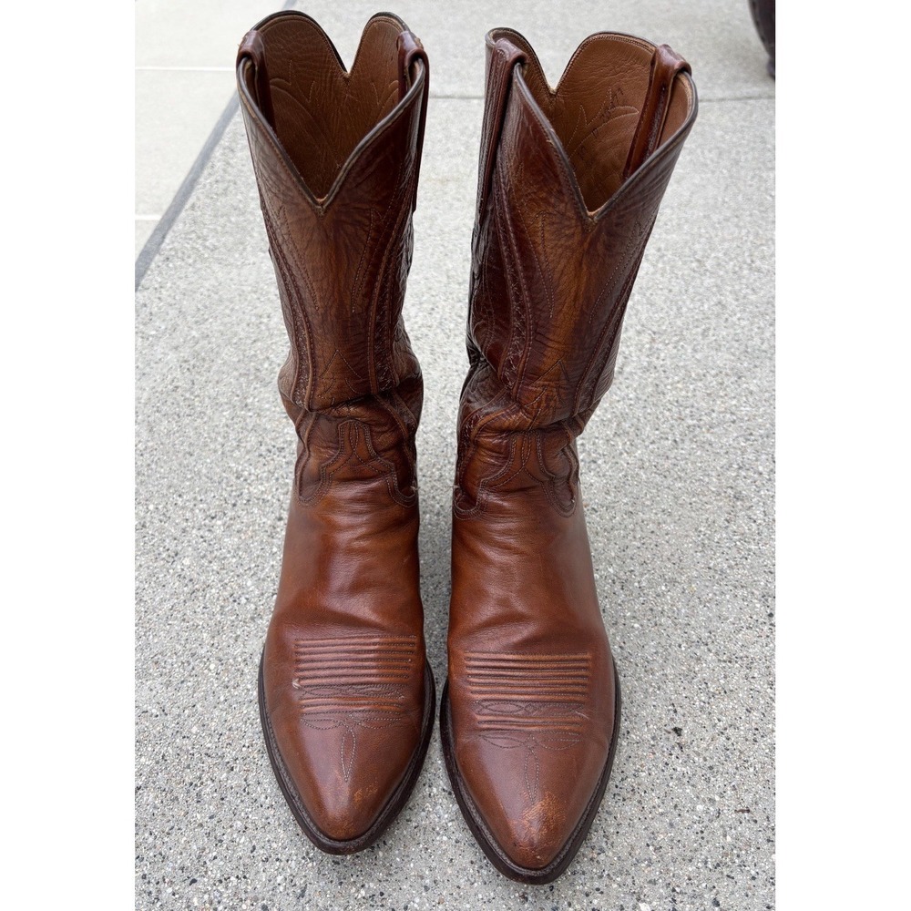 Lucchese Handmade Western Cowboy Boots Men's 10D Leather Snip Toe USA